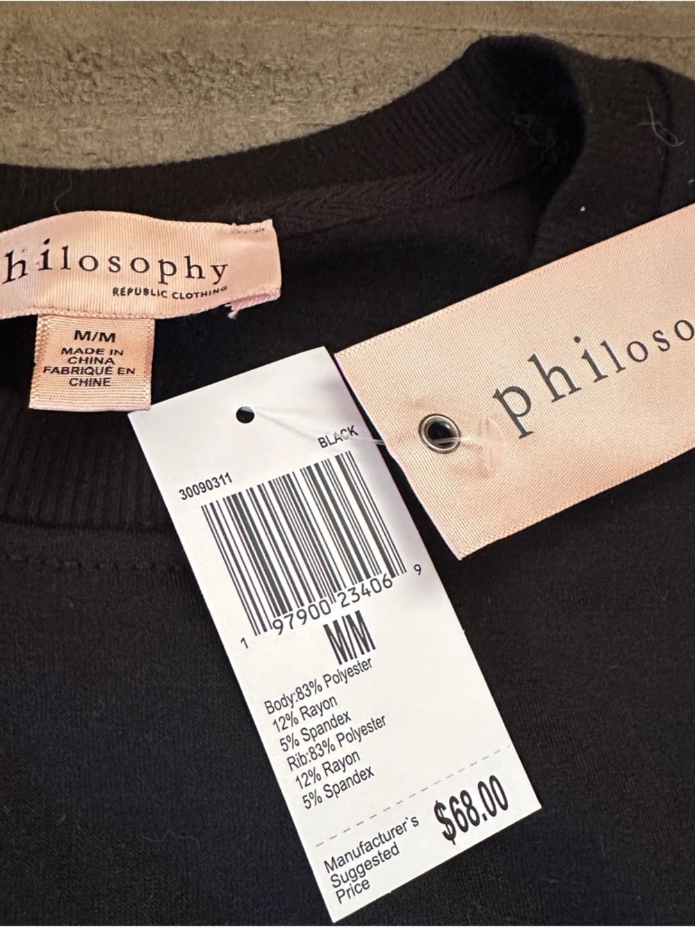 NWT Philosophy Women’s Black Skull Sweatshirt Rhinestone Graphic Crewneck Medium - Picture 4 of 7